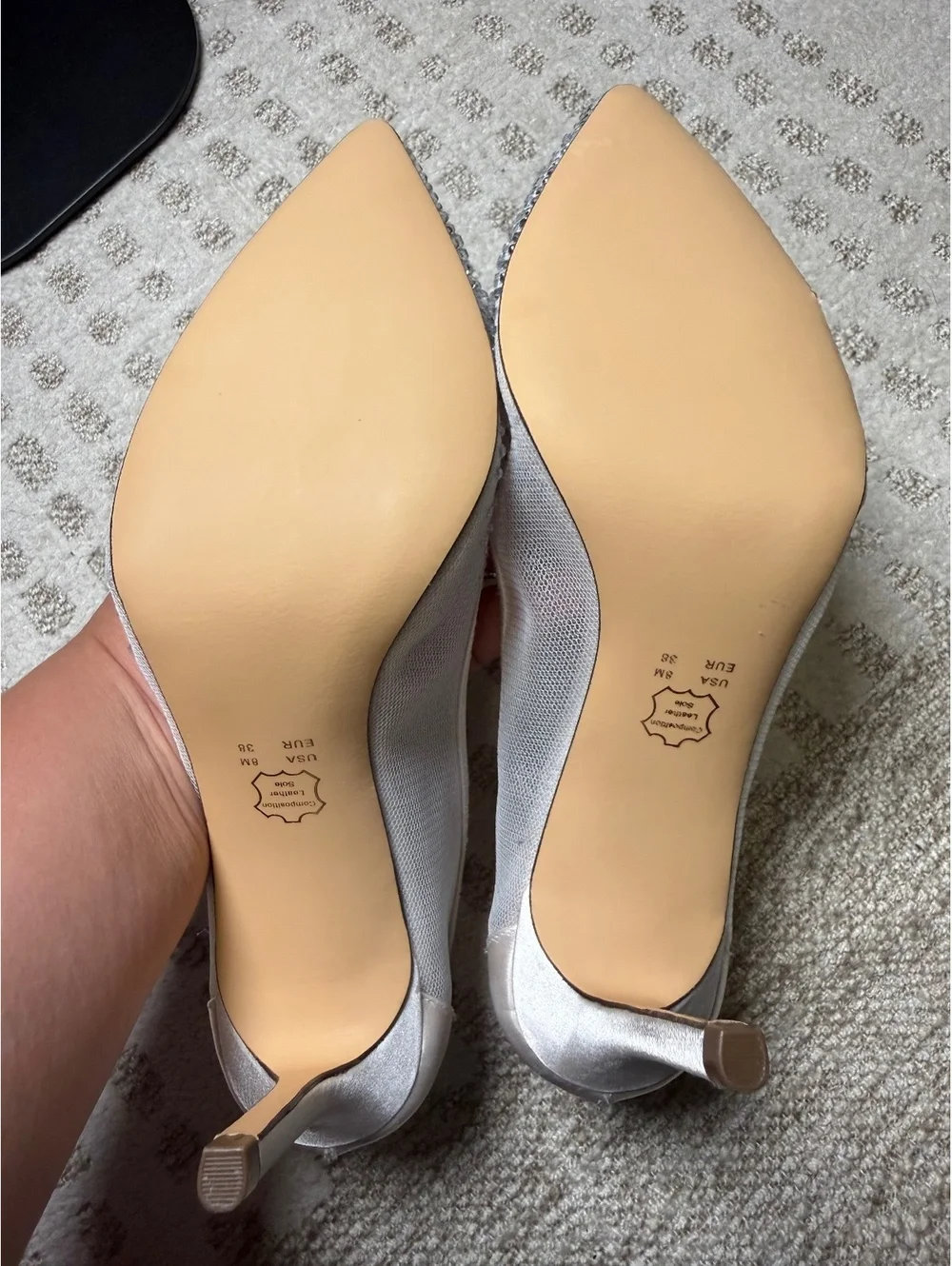Nina Satin and Mesh Embellished Pointed Toe Heels